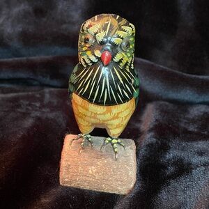 Vintage Painted Wood Owl on a Log
